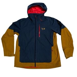 Mountain Hardwear DRY.Q Waterproof Hooded Jacket Men’s Large – Navy Mustard Gold